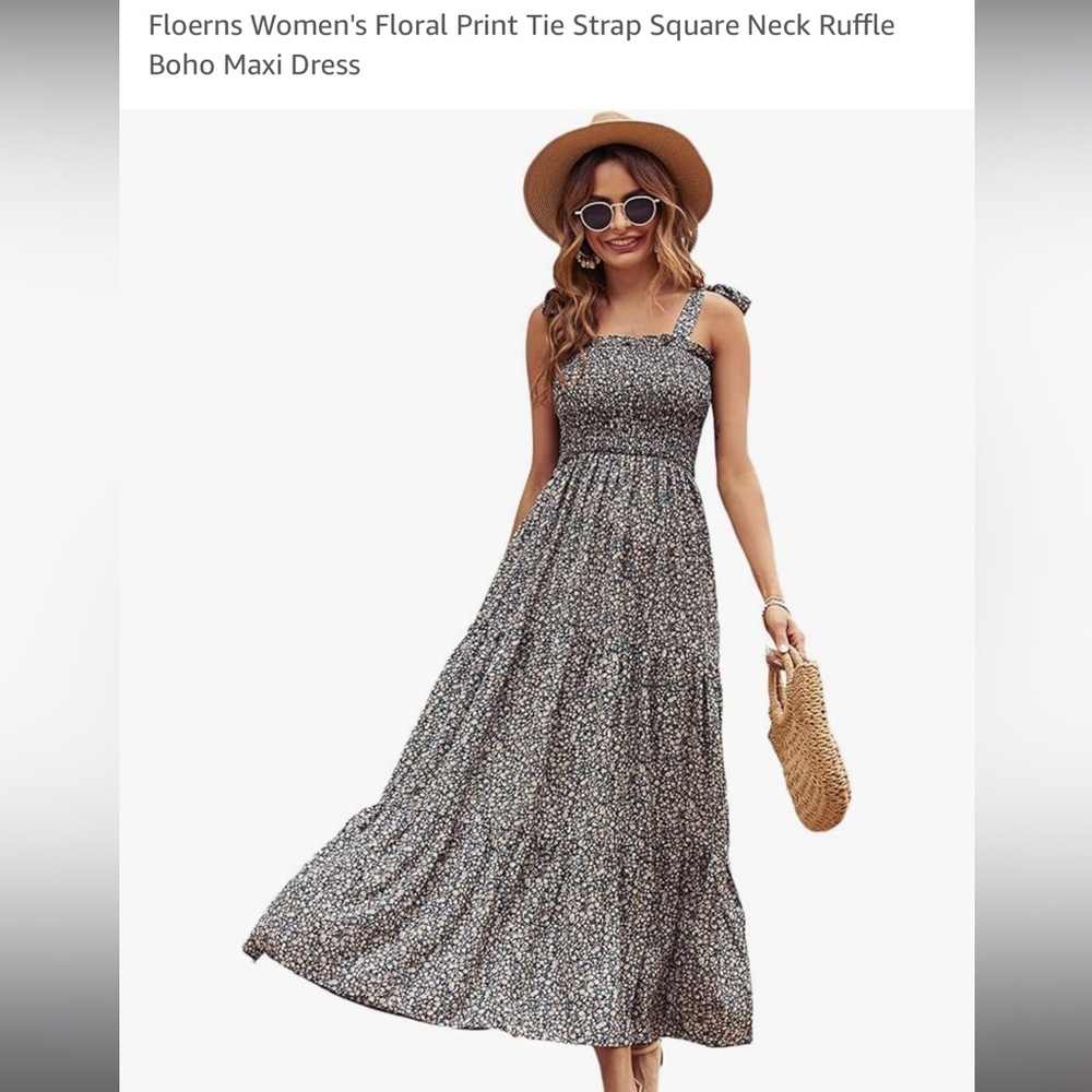 Sweet Floral Print Tie Strap Square Neck Tiered Skirt
Boho Maxi Dress - L